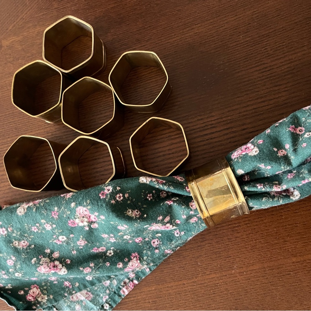 Vintage Golden Brass - Style Hexagon Napkin Rings Set of 4